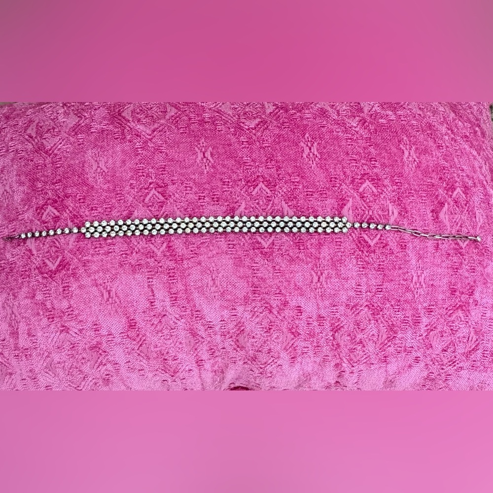 Vintage Rhinestone Crystal Choker Necklace - Silver
